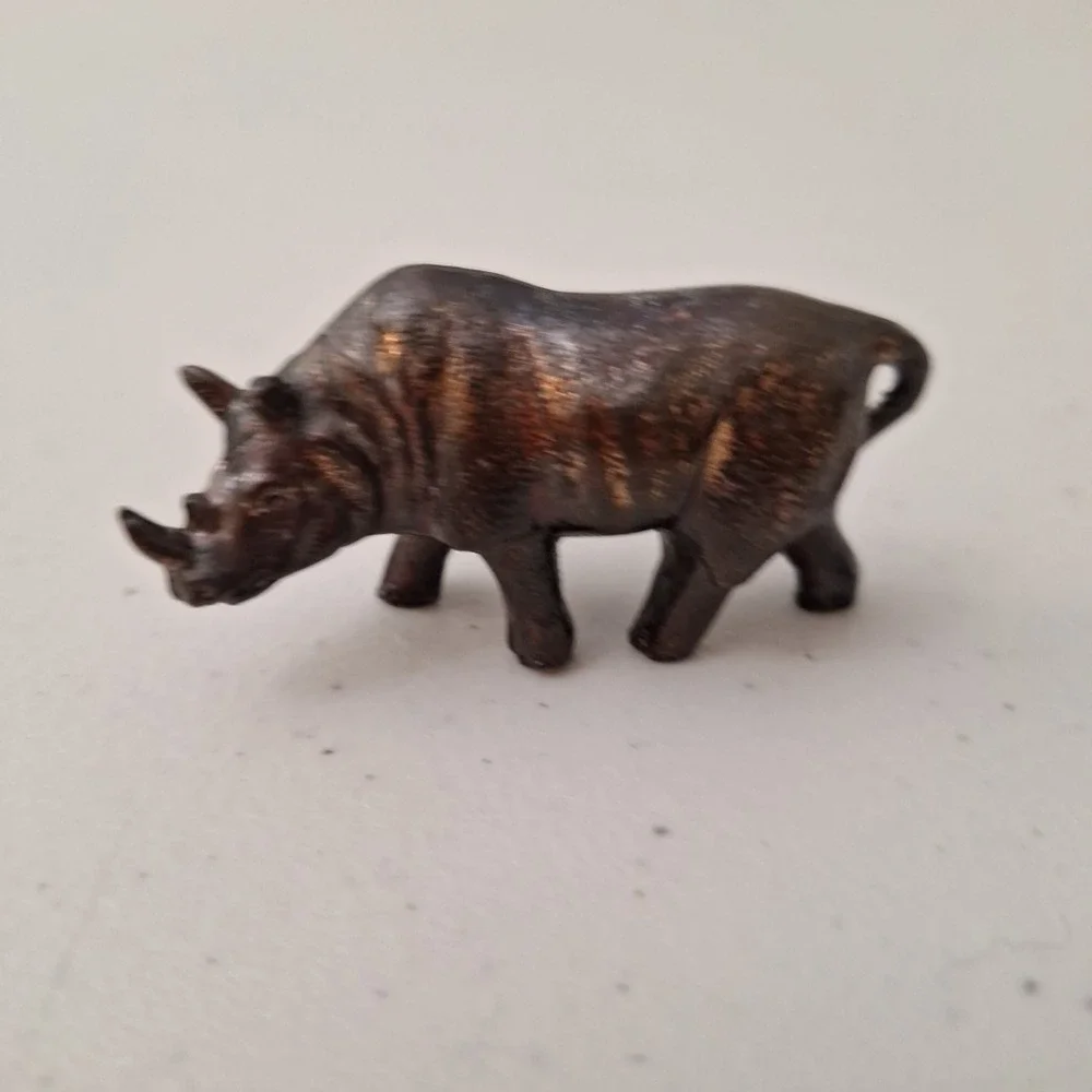 Early Antique Brass Rhinoceros Figure Miniature 2.75